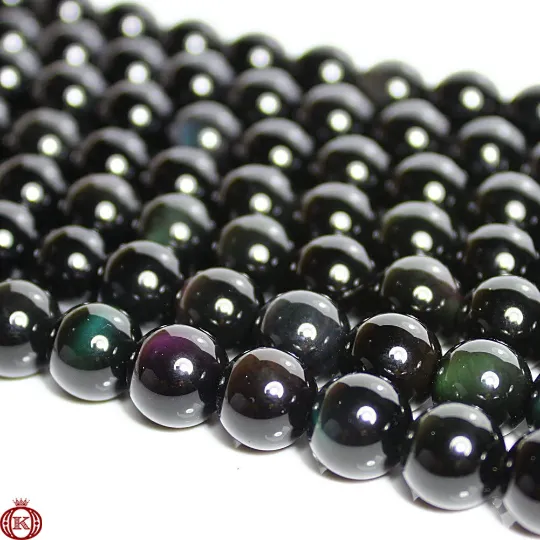 Rainbow Obsidian Beads Smooth Round