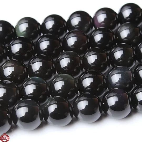 Rainbow Obsidian Beads Smooth Round