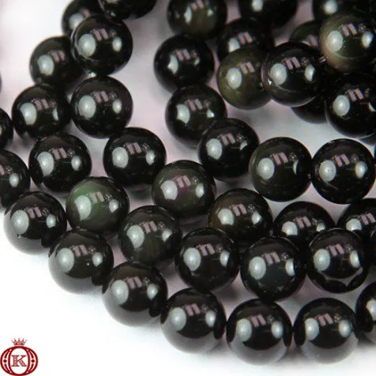 Rainbow Obsidian Beads Smooth Round