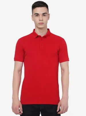 Red Solid Slim Fit Polo T-Shirt | JadeBlue