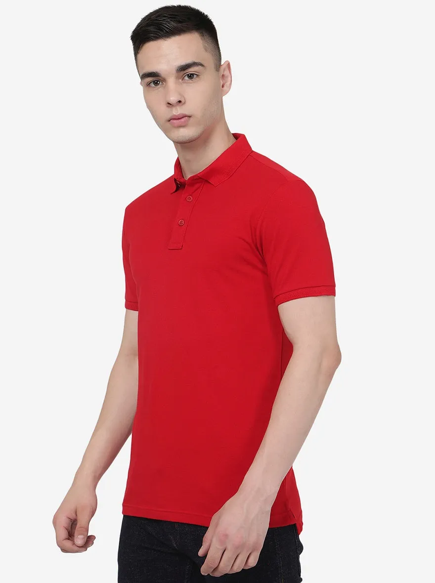 Red Solid Slim Fit Polo T-Shirt | JadeBlue