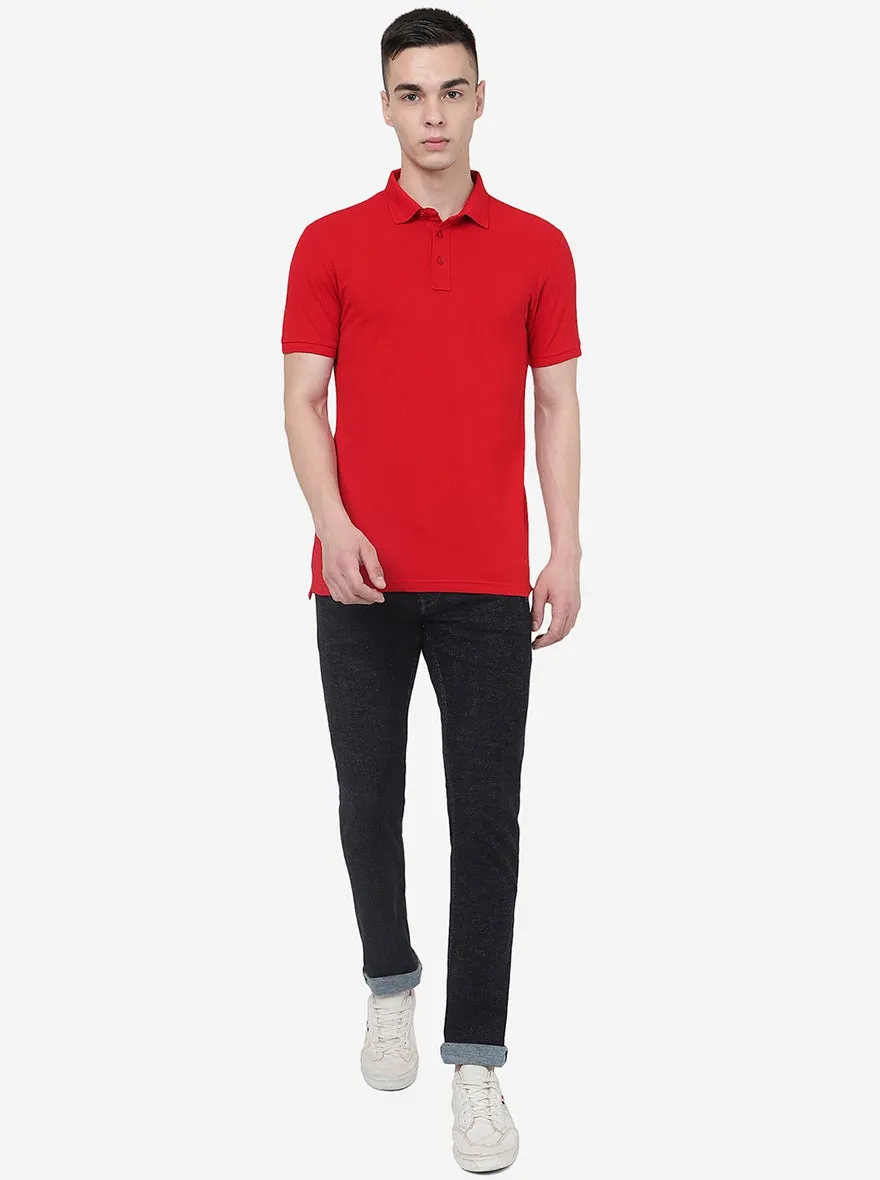 Red Solid Slim Fit Polo T-Shirt | JadeBlue