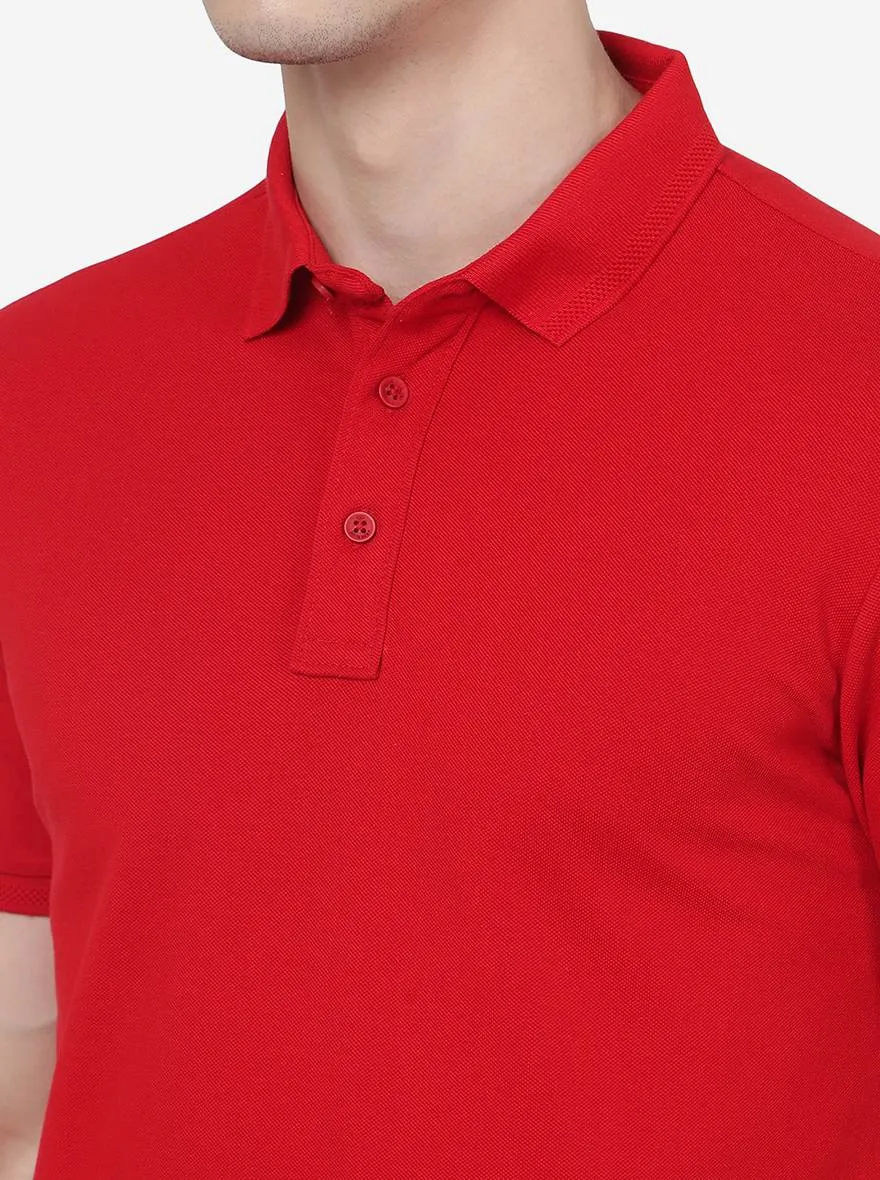 Red Solid Slim Fit Polo T-Shirt | JadeBlue