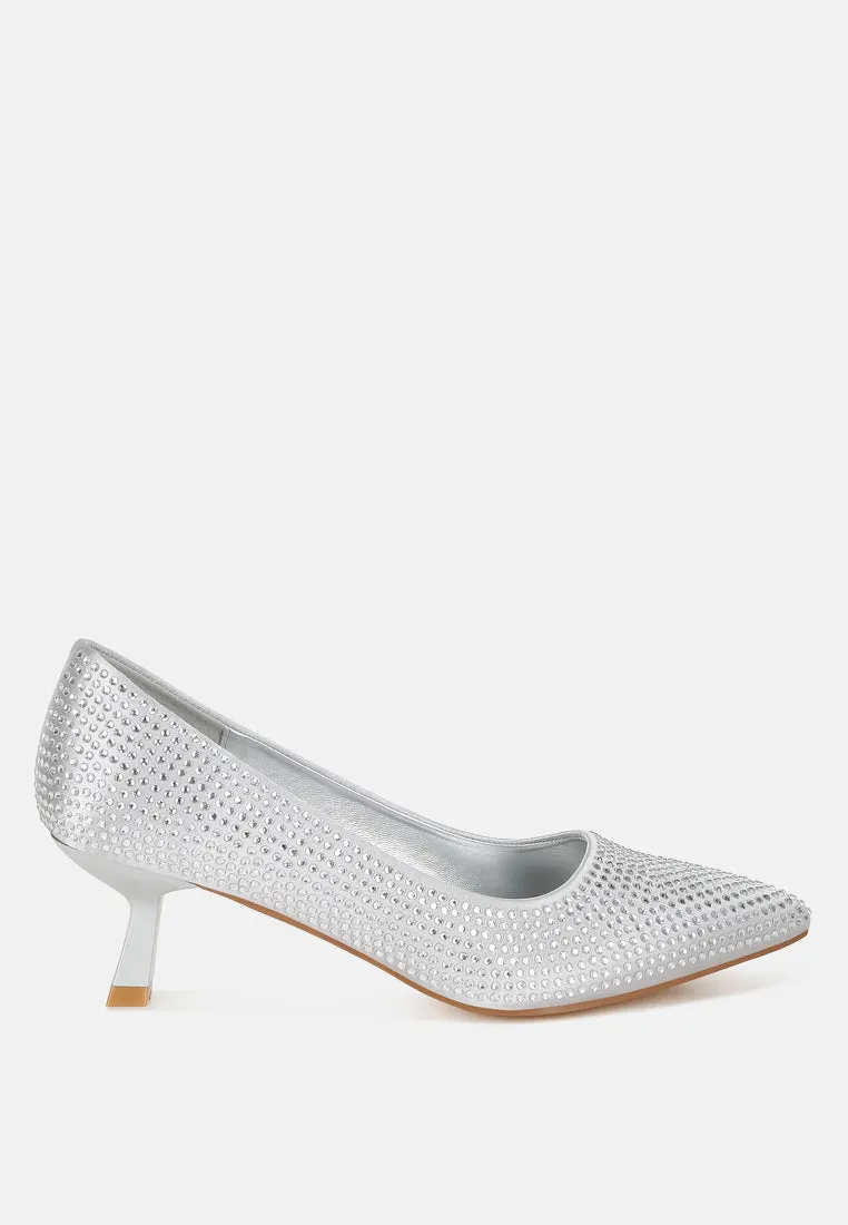 Rhinestones Embellished Kitten Heel Pumps By RAG