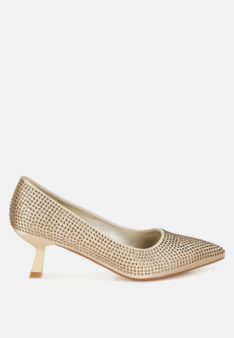 Rhinestones Embellished Kitten Heel Pumps By RAG