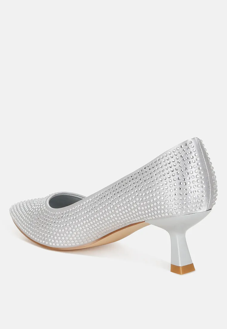 Rhinestones Embellished Kitten Heel Pumps By RAG