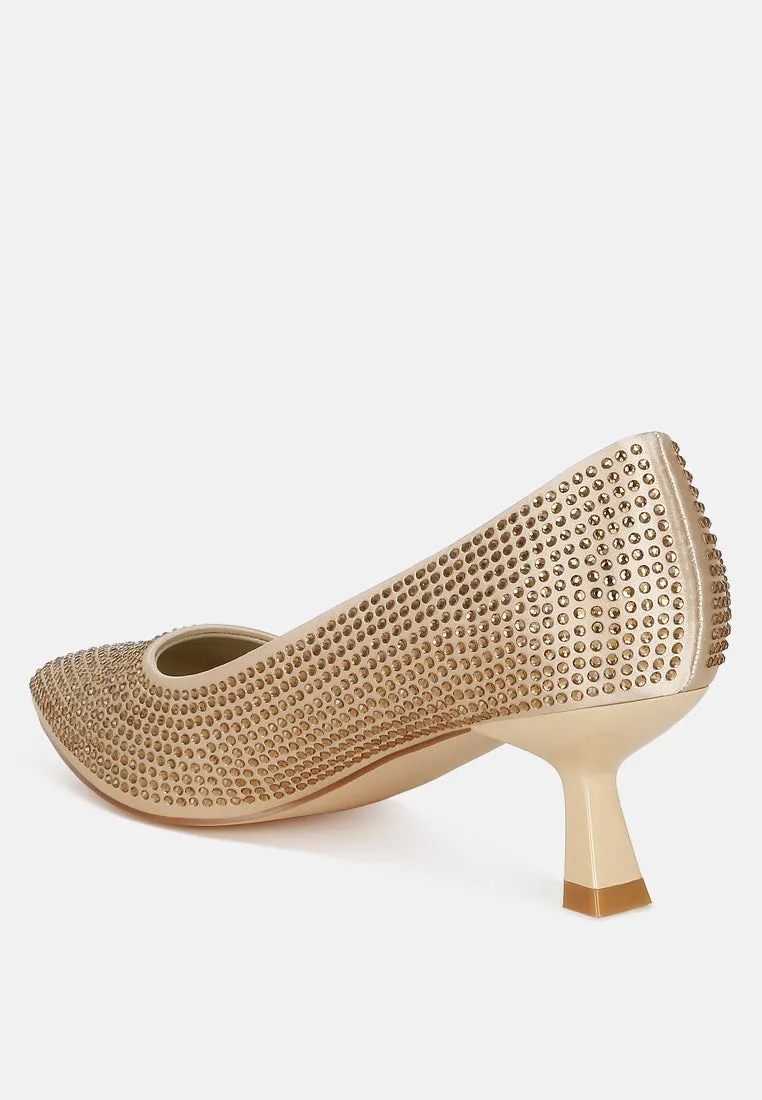 Rhinestones Embellished Kitten Heel Pumps By RAG