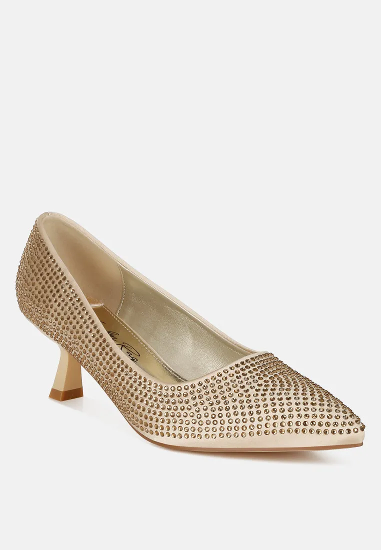 Rhinestones Embellished Kitten Heel Pumps By RAG