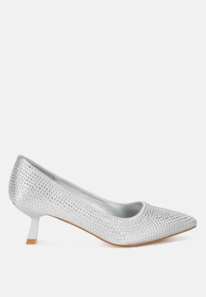 Rhinestones Embellished Kitten Heel Pumps By RAG