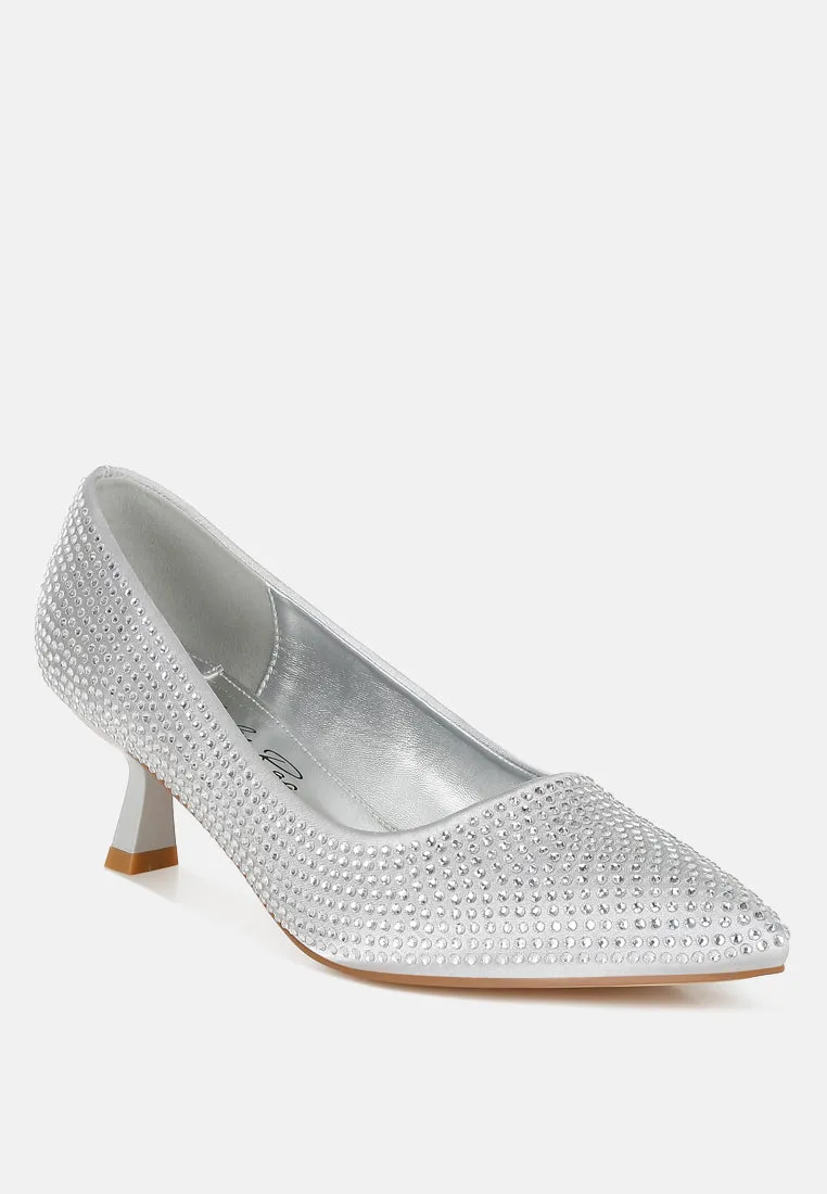 Rhinestones Embellished Kitten Heel Pumps By RAG