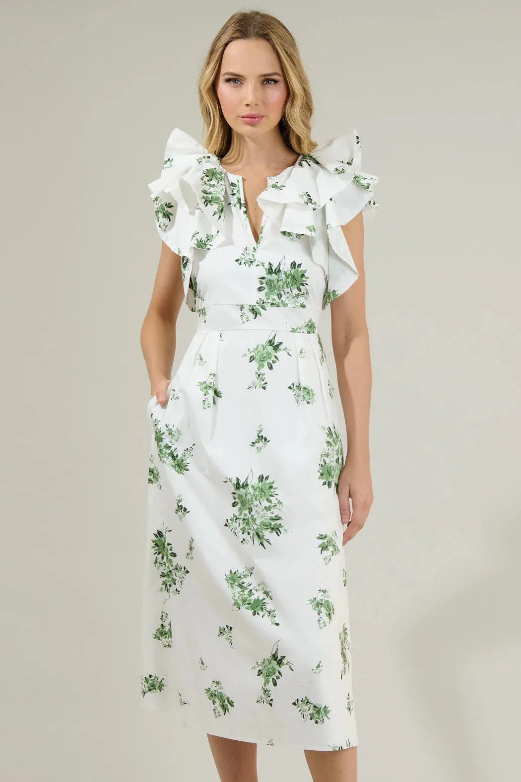 Ria Floral Santana Tie Back Midi Dress