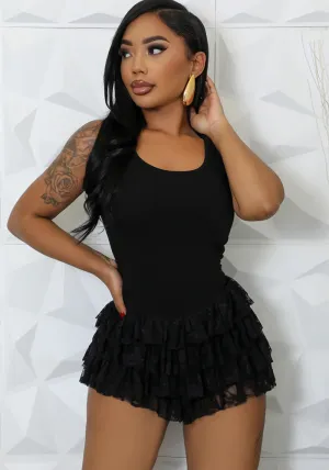 Ruffled Lace Patchwork Bodycon Romper Dress for Bold Elegance