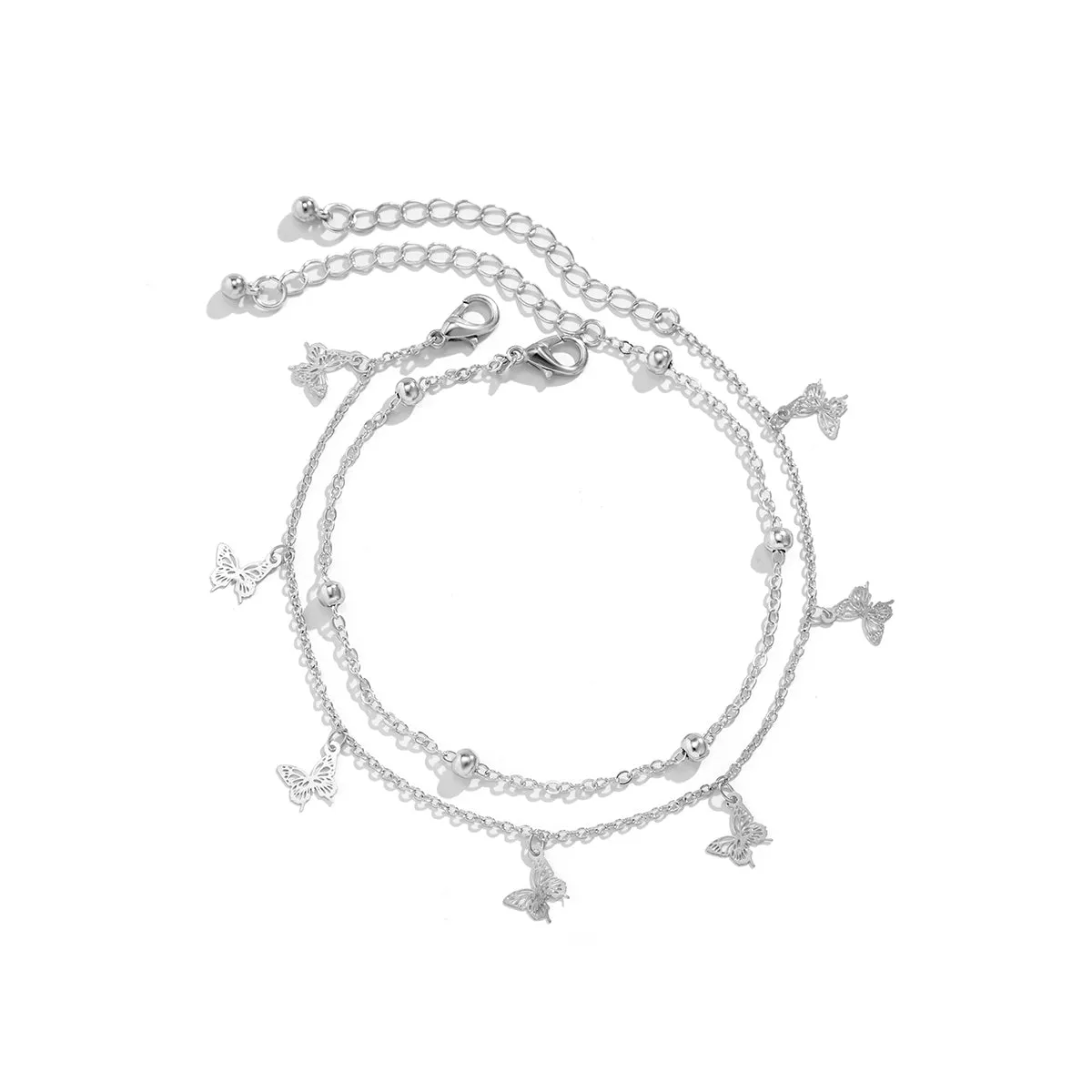 Silver-Plated Butterfly Station Anklet Set