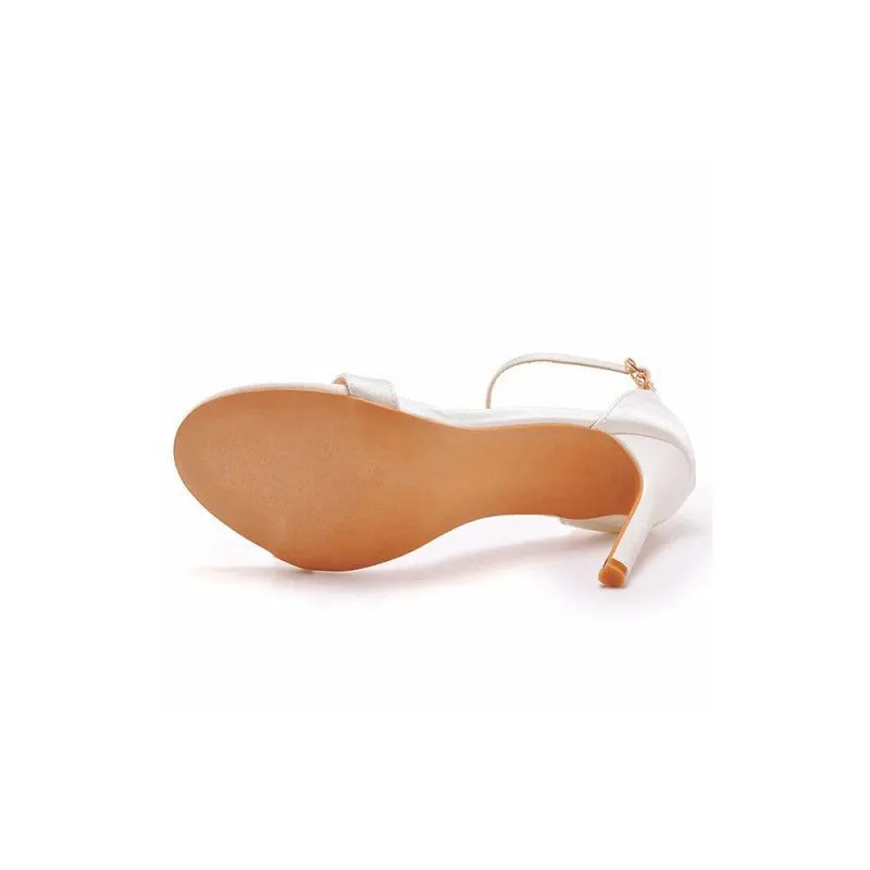 Simple Satin Open Toe Ankle Strap Buckle Stiletto Ultra High Heels