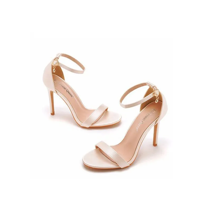 Simple Satin Open Toe Ankle Strap Buckle Stiletto Ultra High Heels