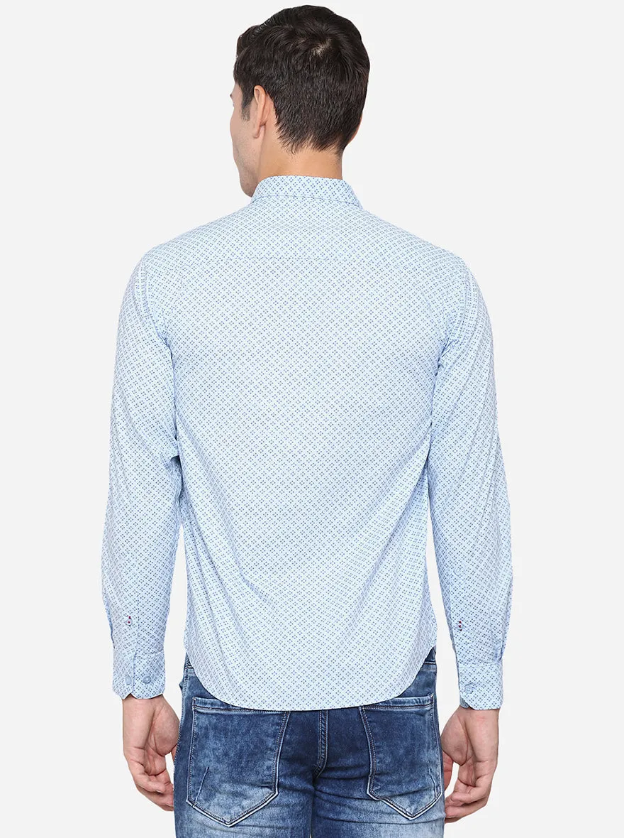 Sky Blue Printed Slim Fit Casual Shirt | Greenfibre