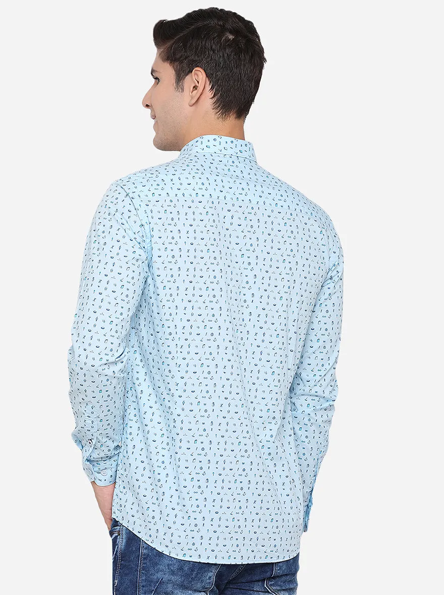 Sky Blue Printed Slim Fit Casual Shirt | JadeBlue