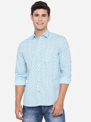 Sky Blue Printed Slim Fit Casual Shirt | JadeBlue