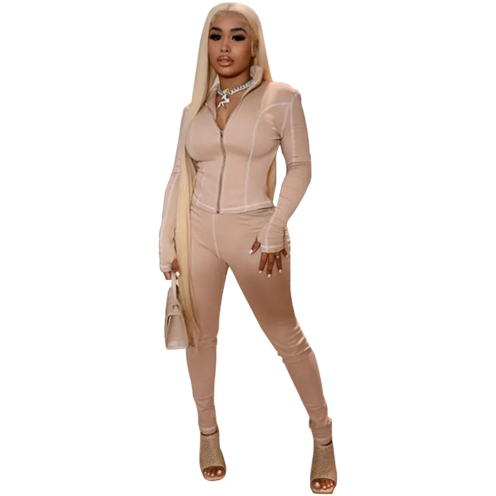 Sleek Long Sleeve Slim Fit Sporty Two-Piece Tracksuit