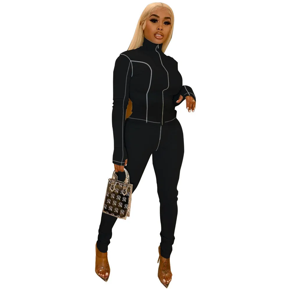Sleek Long Sleeve Slim Fit Sporty Two-Piece Tracksuit