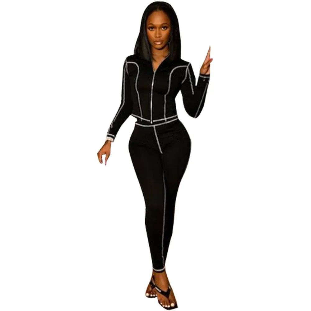 Sleek Long Sleeve Slim Fit Sporty Two-Piece Tracksuit
