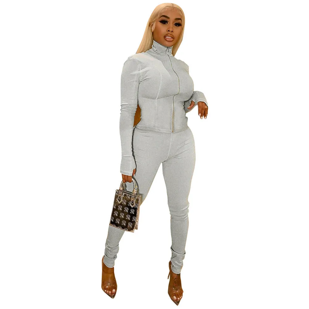 Sleek Long Sleeve Slim Fit Sporty Two-Piece Tracksuit