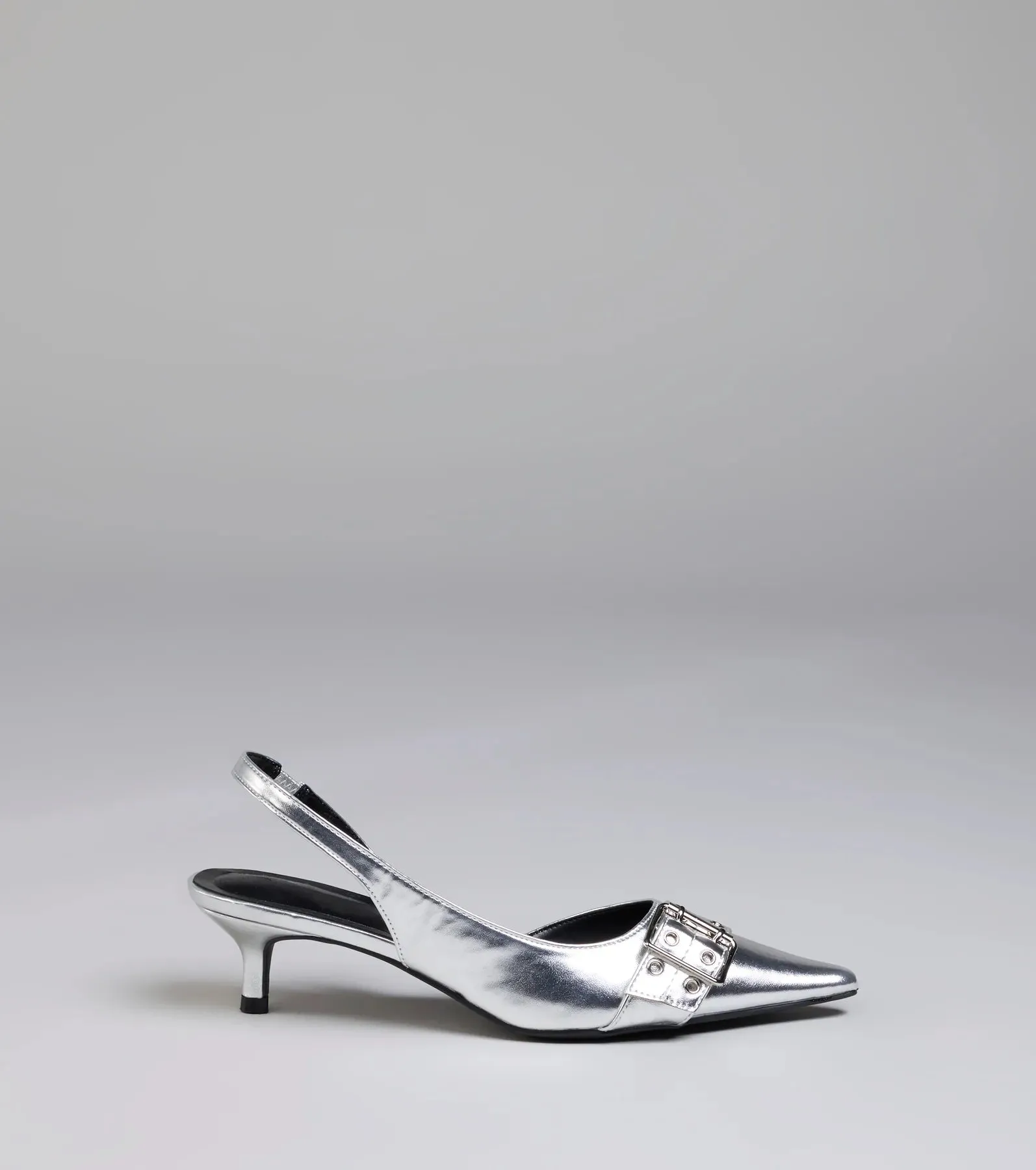 Sleek Trendy Buckle Strap Slingback Kitten Heels