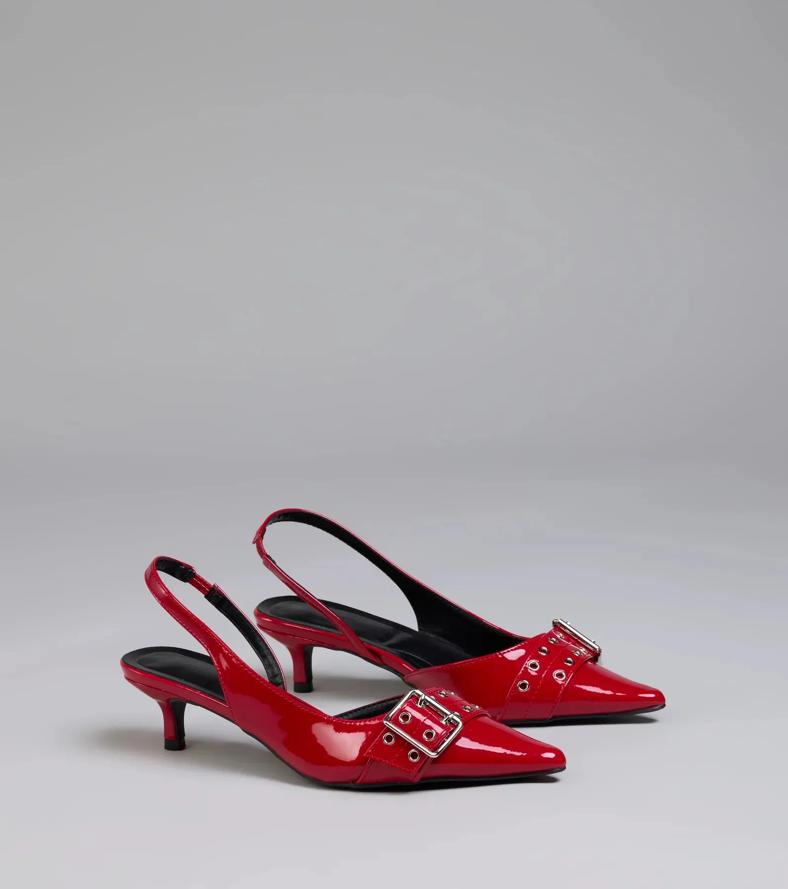 Sleek Trendy Buckle Strap Slingback Kitten Heels
