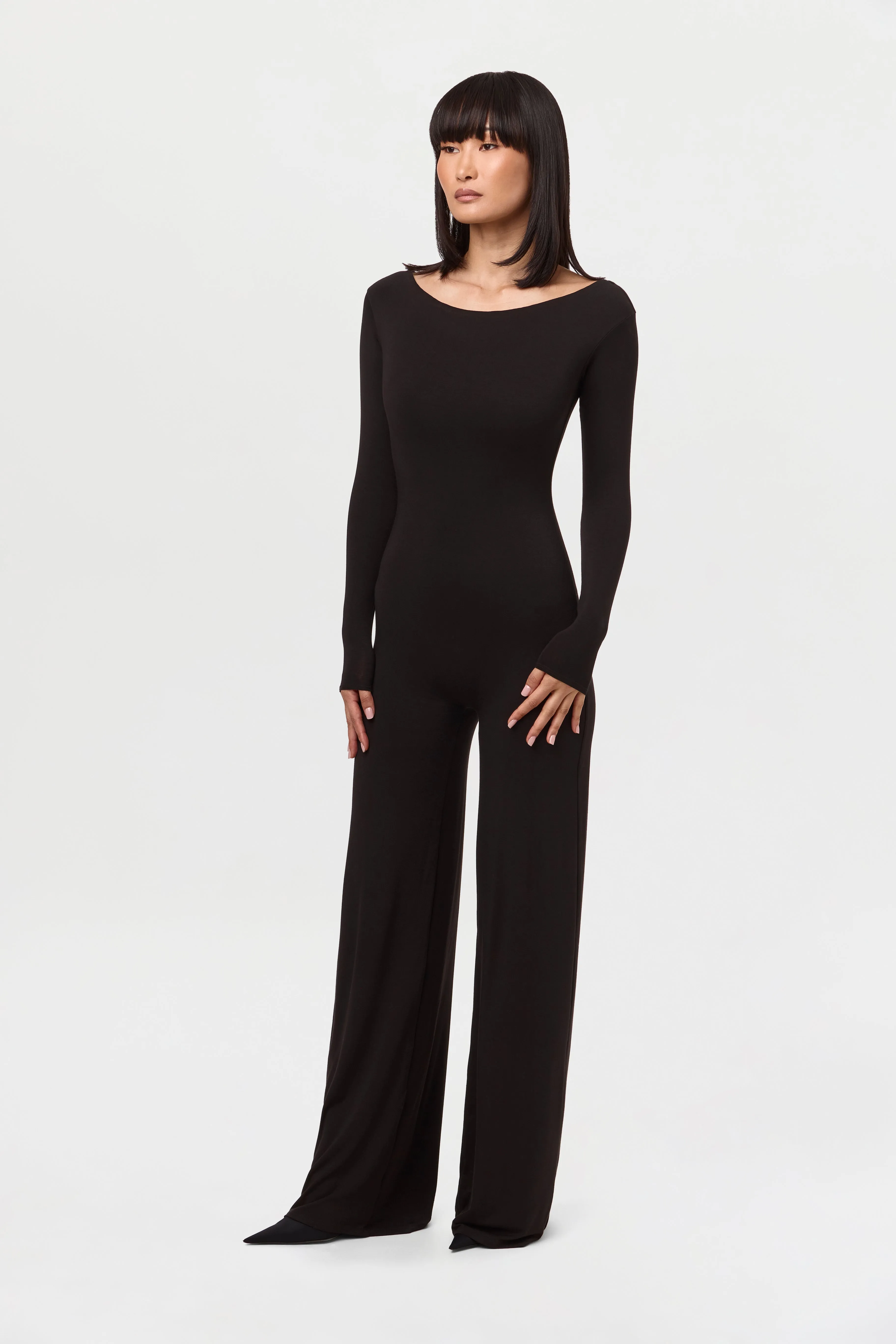 Smooth Boatneck Wide Leg Jumpsuit