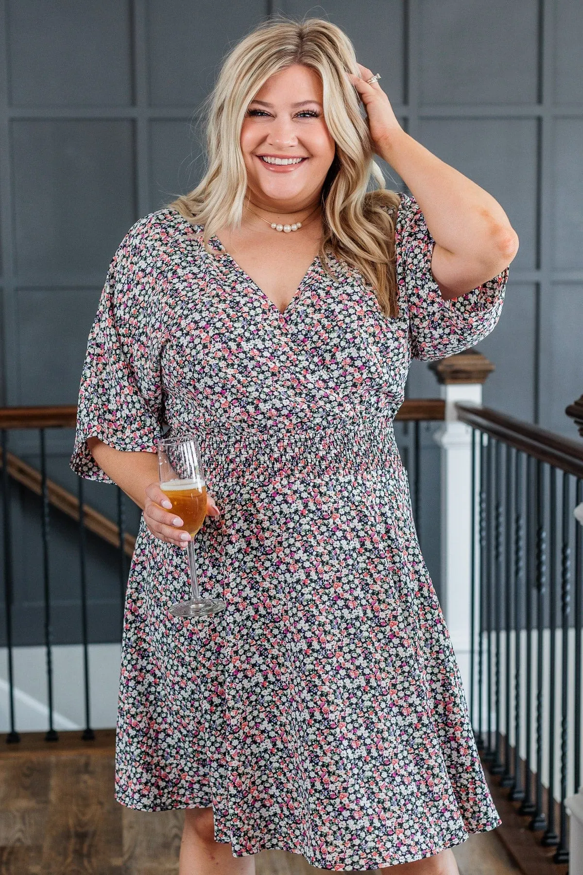 Summer Celebration Floral Dress- Black