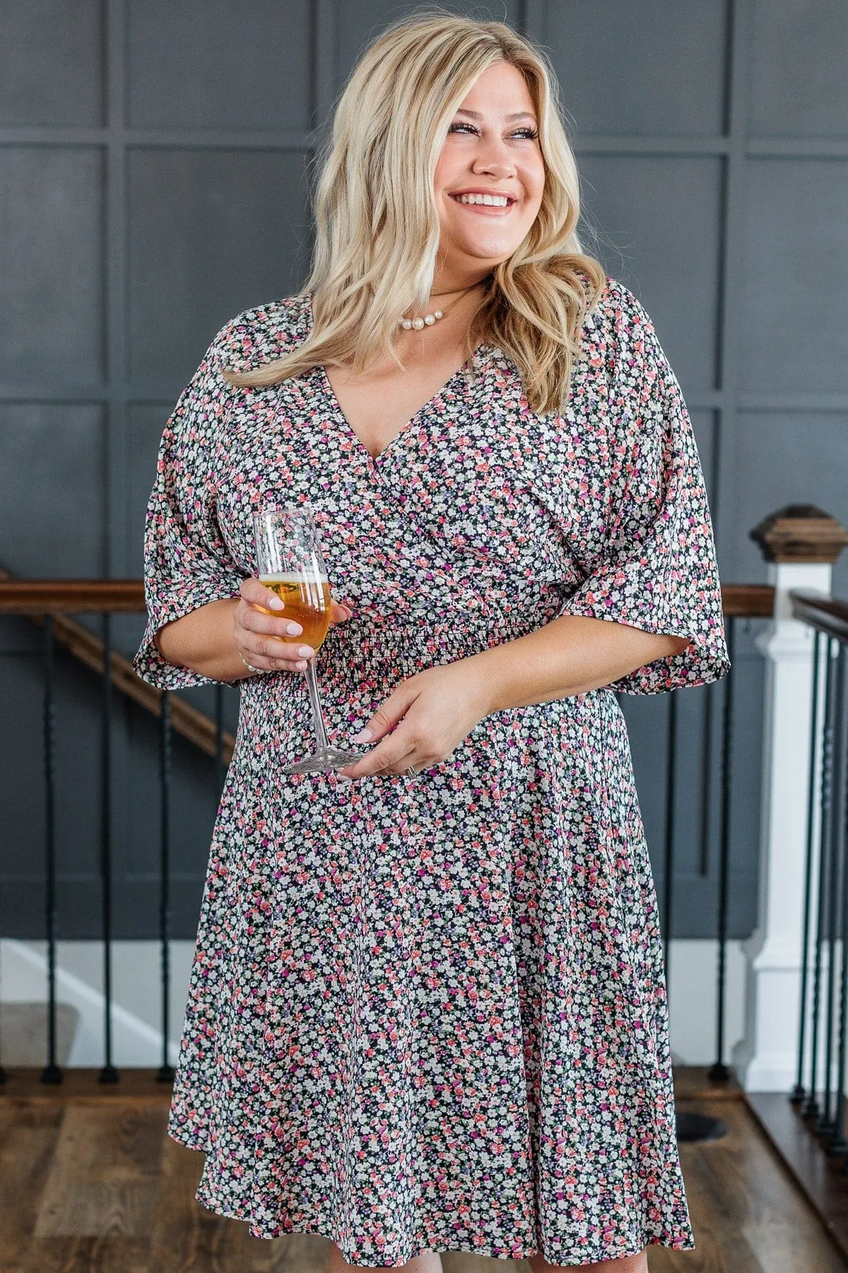 Summer Celebration Floral Dress- Black