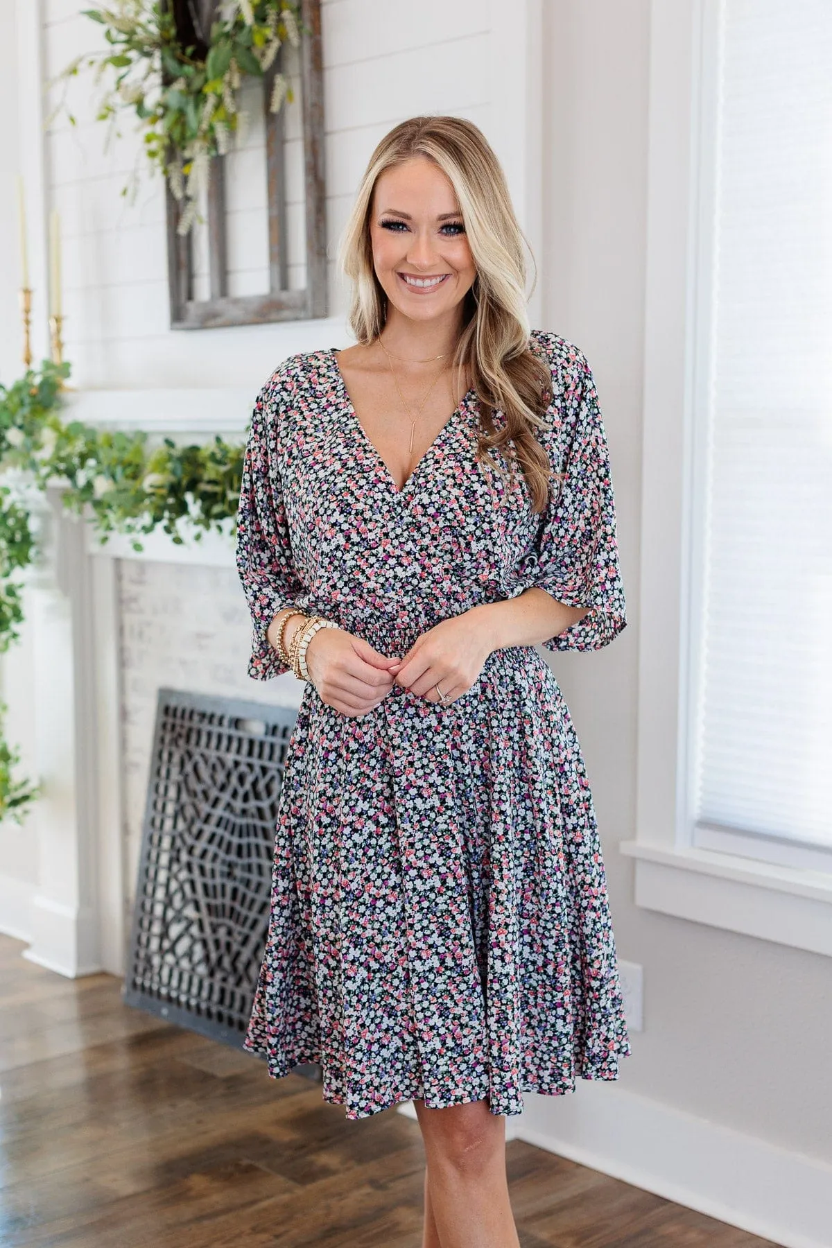 Summer Celebration Floral Dress- Black