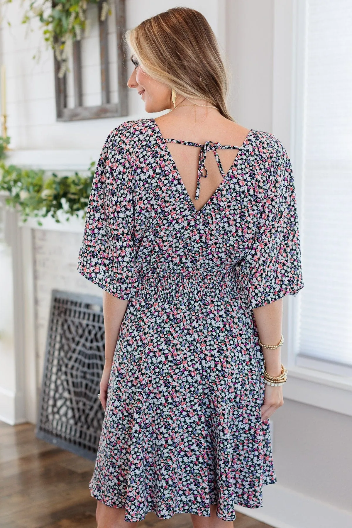 Summer Celebration Floral Dress- Black