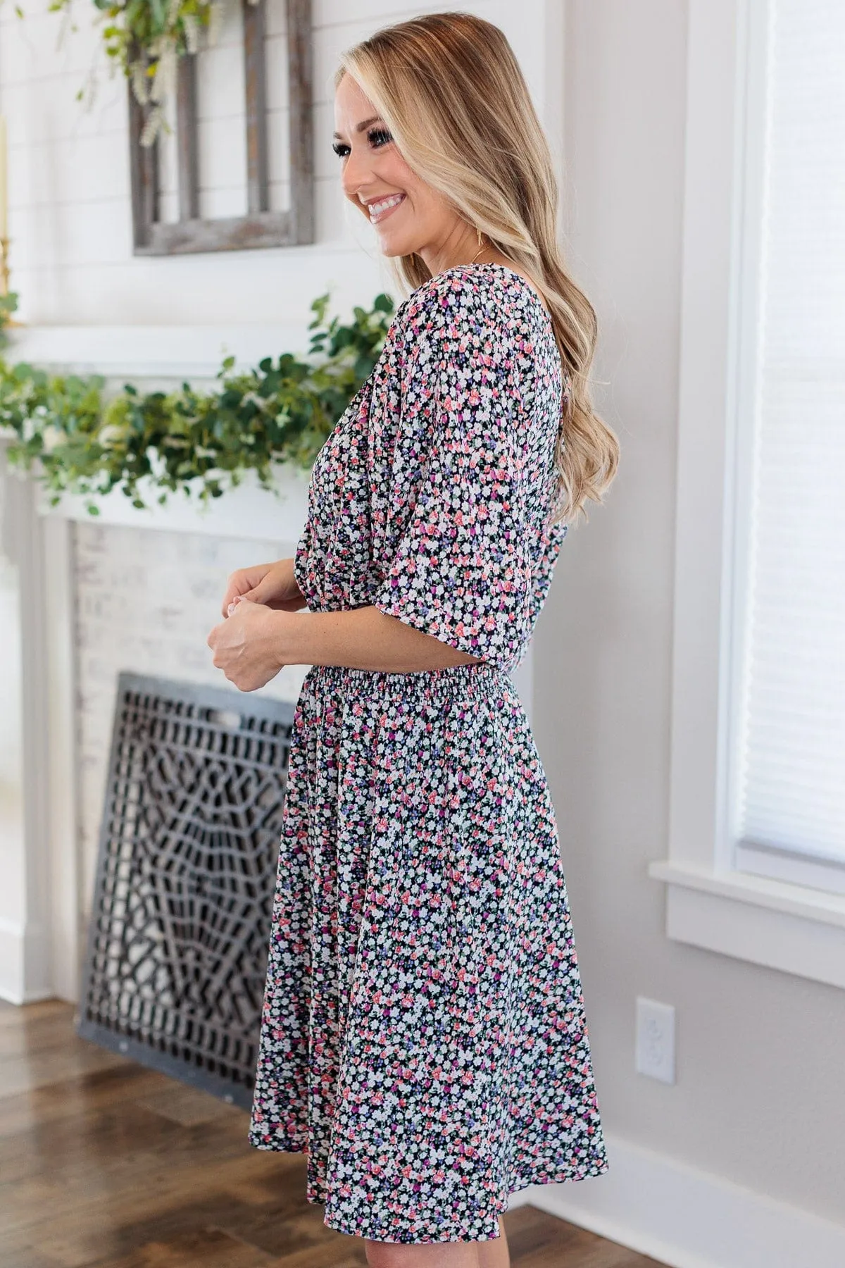 Summer Celebration Floral Dress- Black