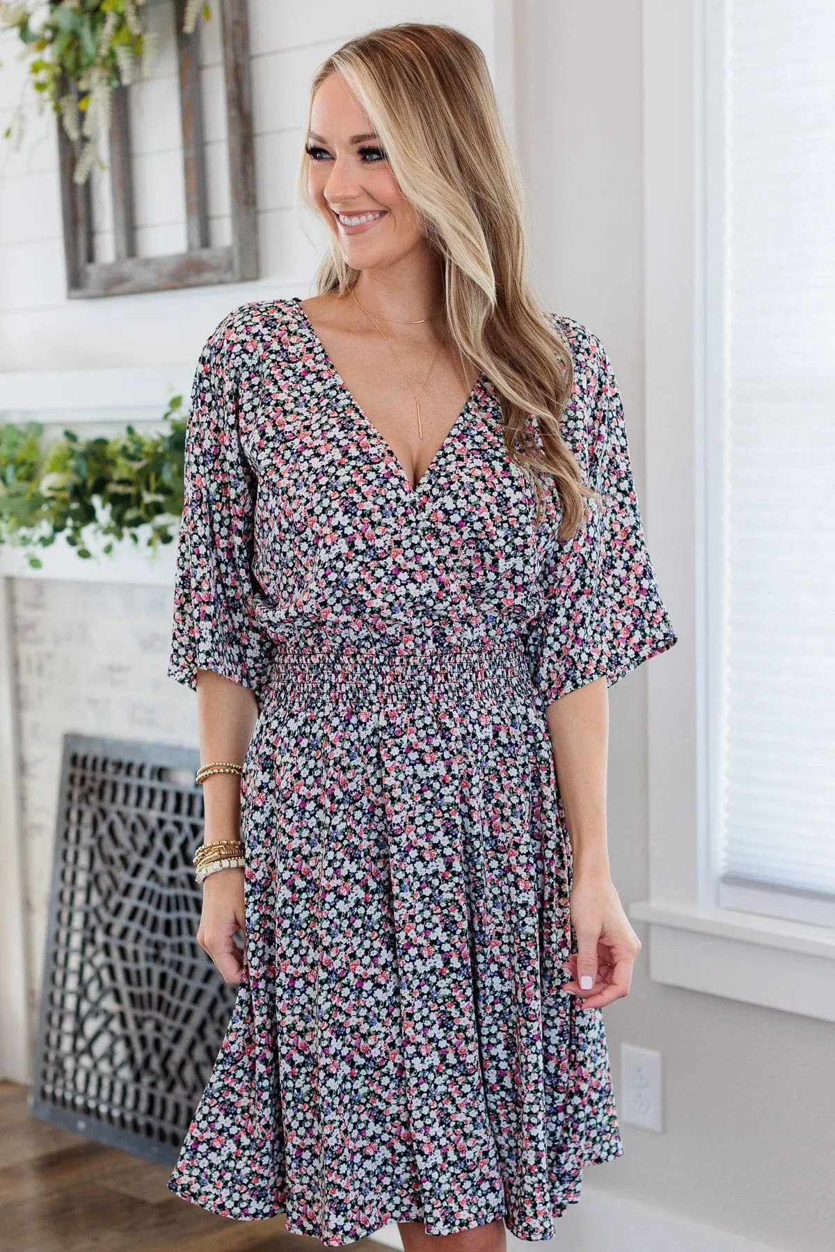 Summer Celebration Floral Dress- Black