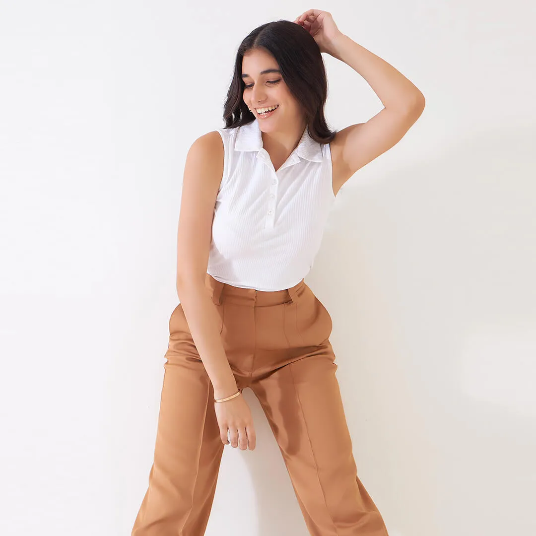 Sylvia Polo Rib Knit Top - Off White
