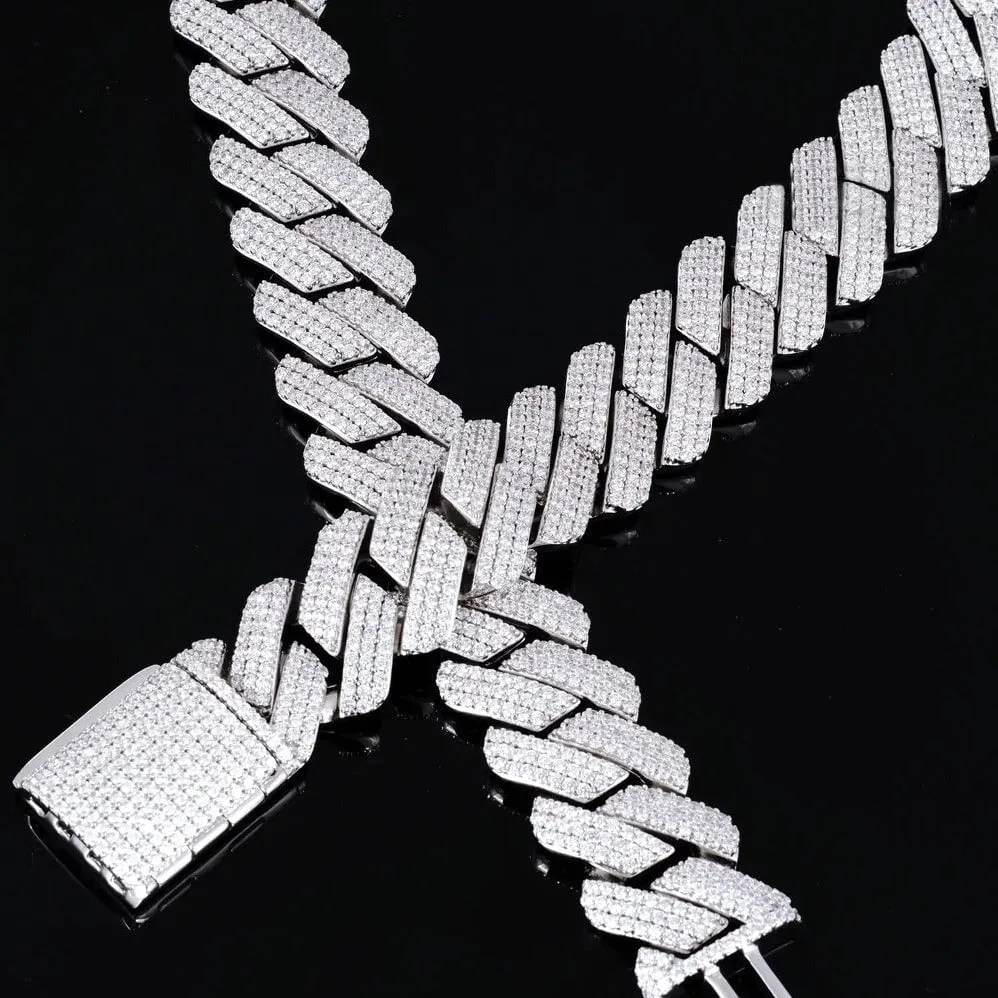 The Proud Moment II® - 20mm Iced Out 3 Row Diamond Prong Cuban Link Chain Choker in White Gold
