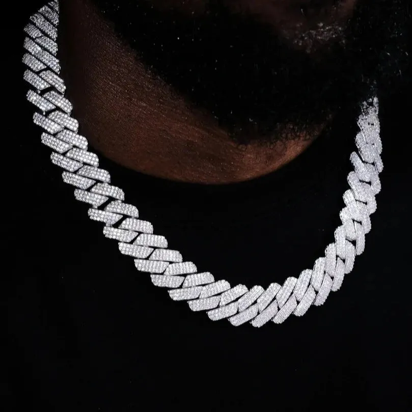 The Proud Moment II® - 20mm Iced Out 3 Row Diamond Prong Cuban Link Chain Choker in White Gold