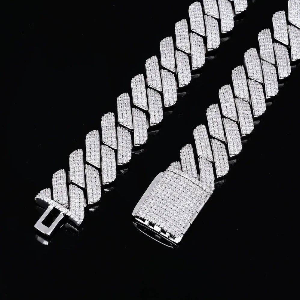 The Proud Moment II® - 20mm Iced Out 3 Row Diamond Prong Cuban Link Chain Choker in White Gold