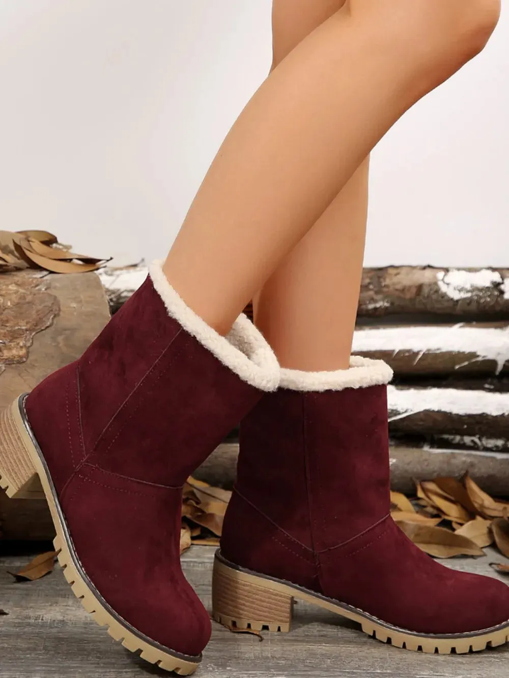 Thermal Fuzzy Block Heel Boots