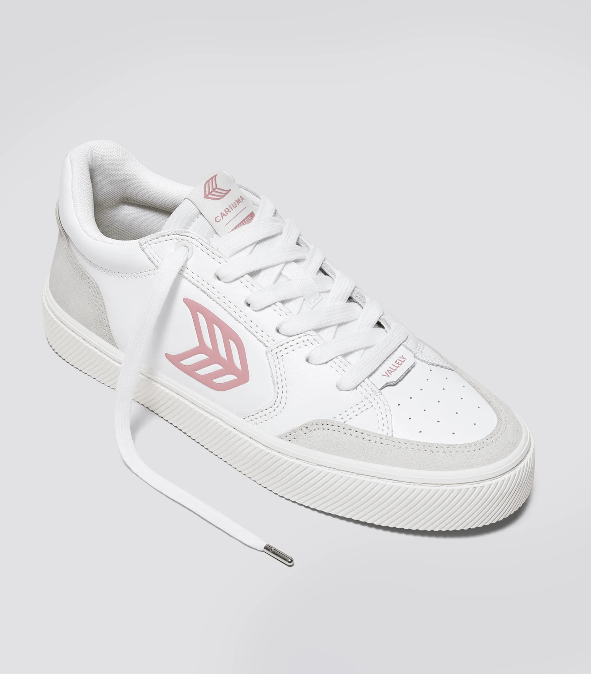 VALLELY White Leather Vintage White Suede Blush Pink Logo Sneaker Men