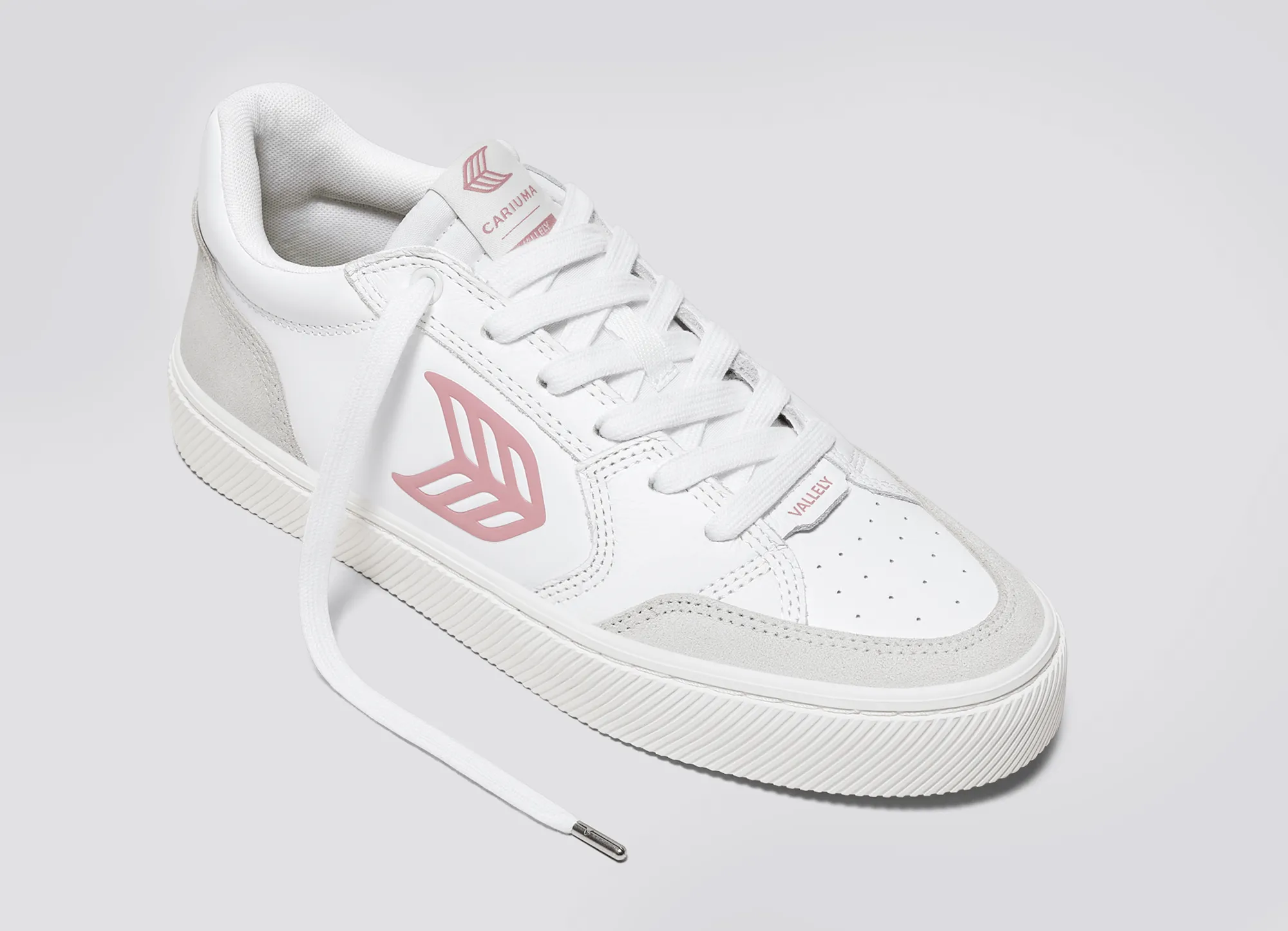 VALLELY White Leather Vintage White Suede Blush Pink Logo Sneaker Men