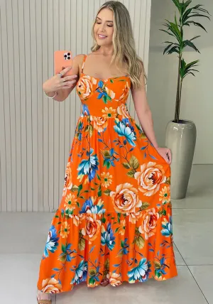 Vibrant Floral Spaghetti Strap Maxi Dress