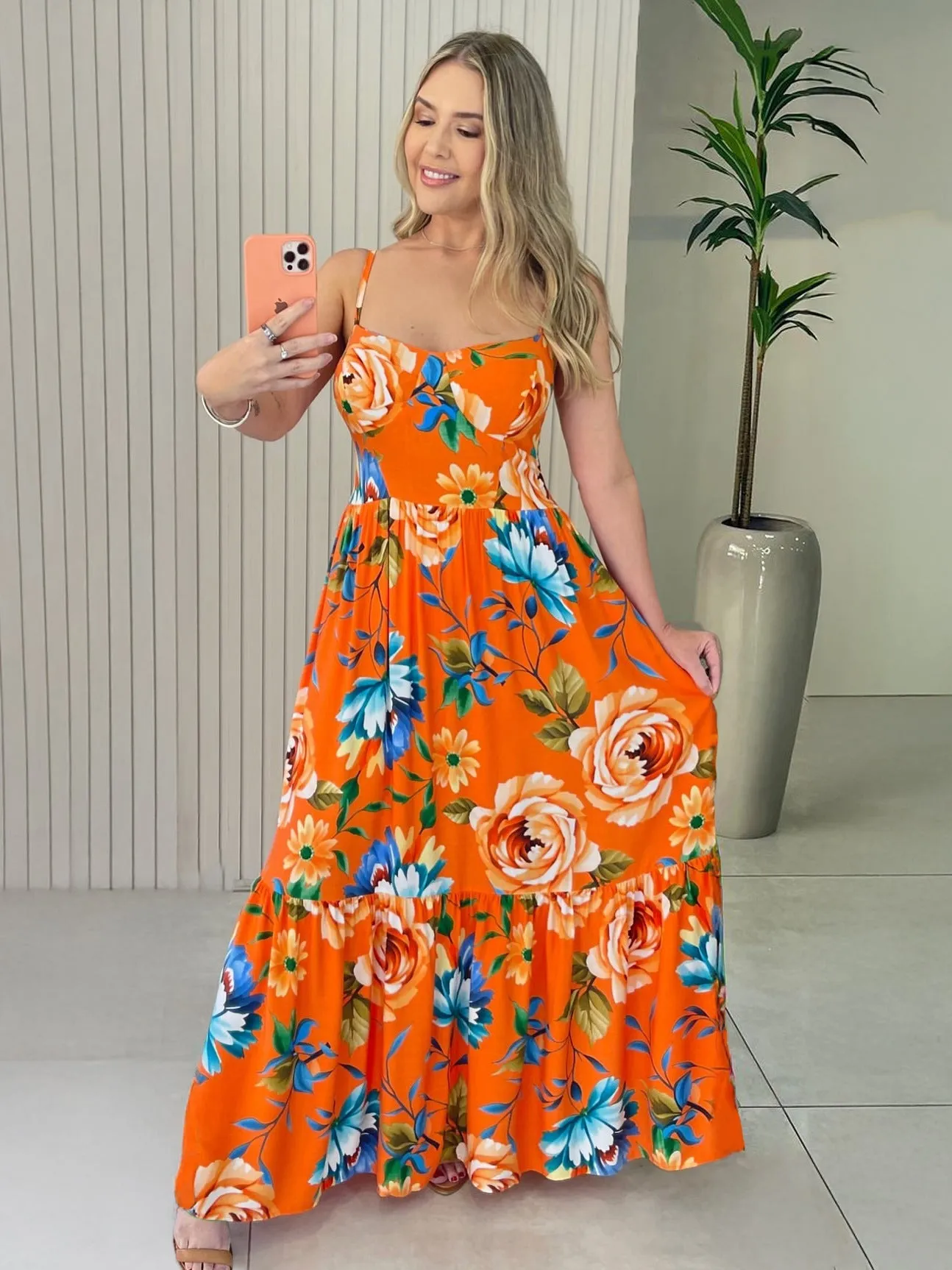 Vibrant Floral Spaghetti Strap Maxi Dress