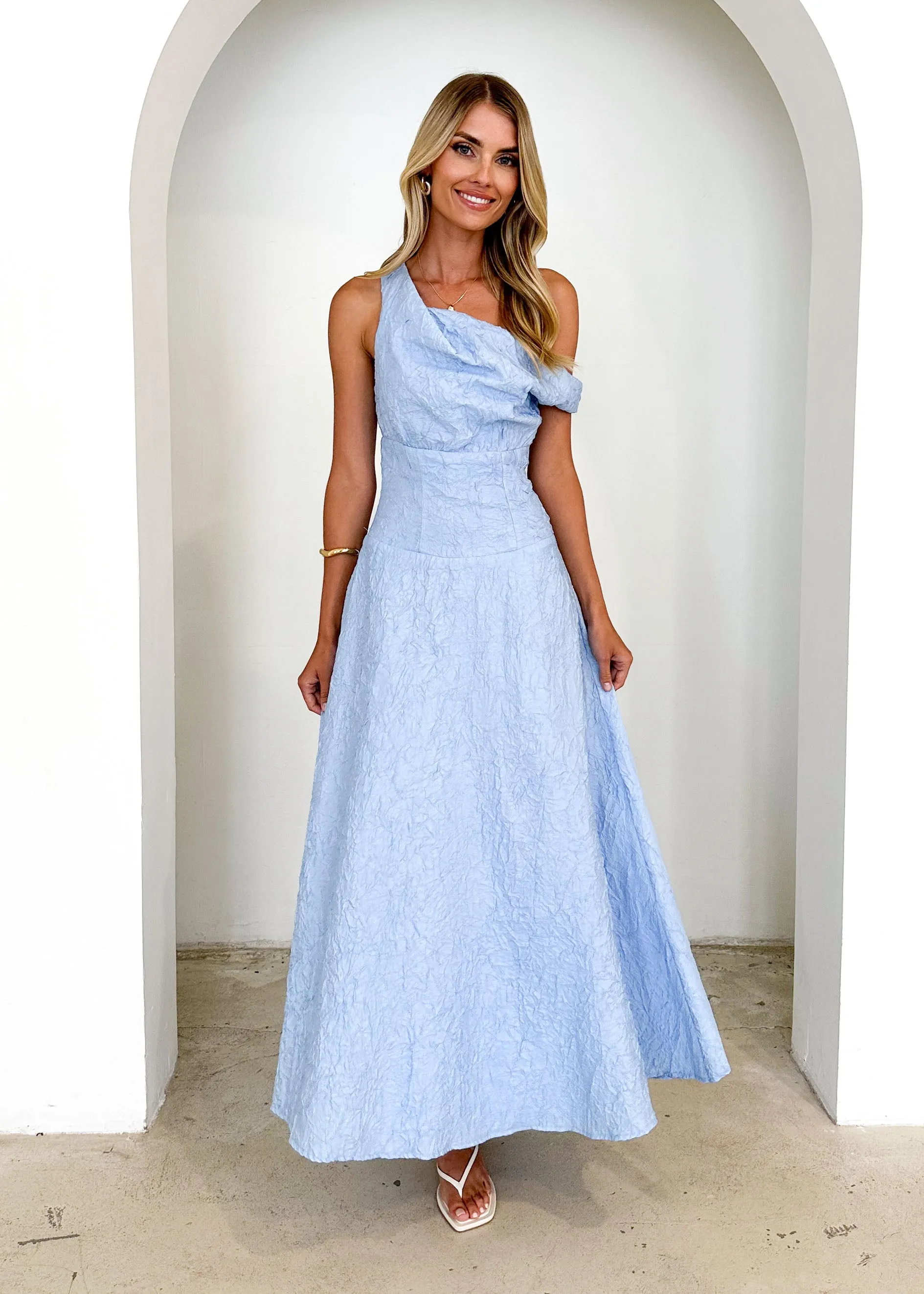 Vida One Shoulder Maxi Dress - Blue