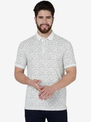 White Printed Slim Fit Polo T-Shirt | JadeBlue
