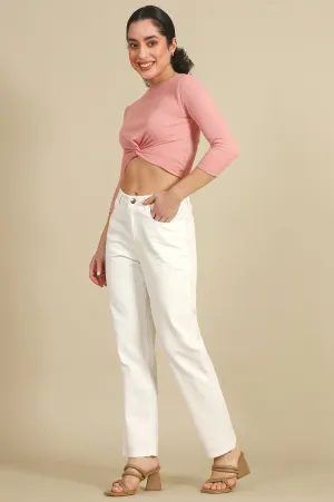 White Solid Pure Cotton Straight Pants