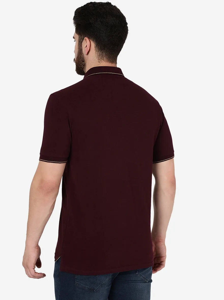 Wine Solid Slim Fit Polo T-Shirt | JadeBlue