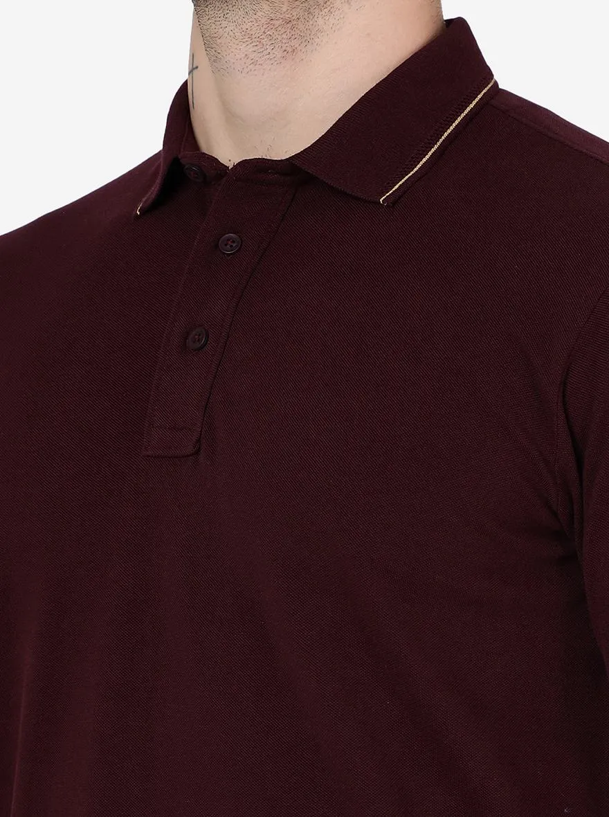 Wine Solid Slim Fit Polo T-Shirt | JadeBlue