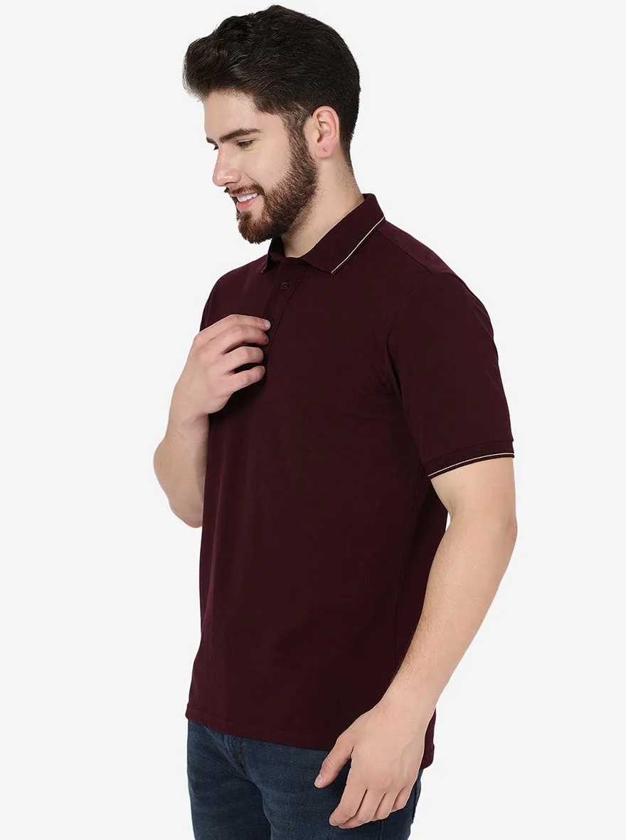 Wine Solid Slim Fit Polo T-Shirt | JadeBlue
